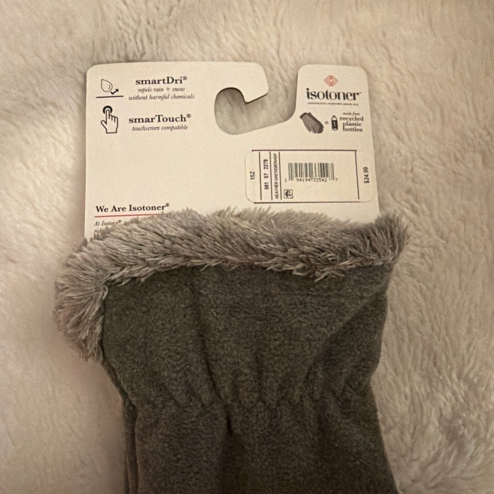 ISOTONER GLOVES WOMEN'S SMART DRI/SMART TOUCH GREY ONE ONE SIZE POLYSTER/SPANDEX - Picture 3 of 6